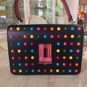 Karl Lagerfeld Black Crossbody with Colorful Studs